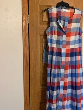 Sleeveless Plaid Dress in Red, Blue & White